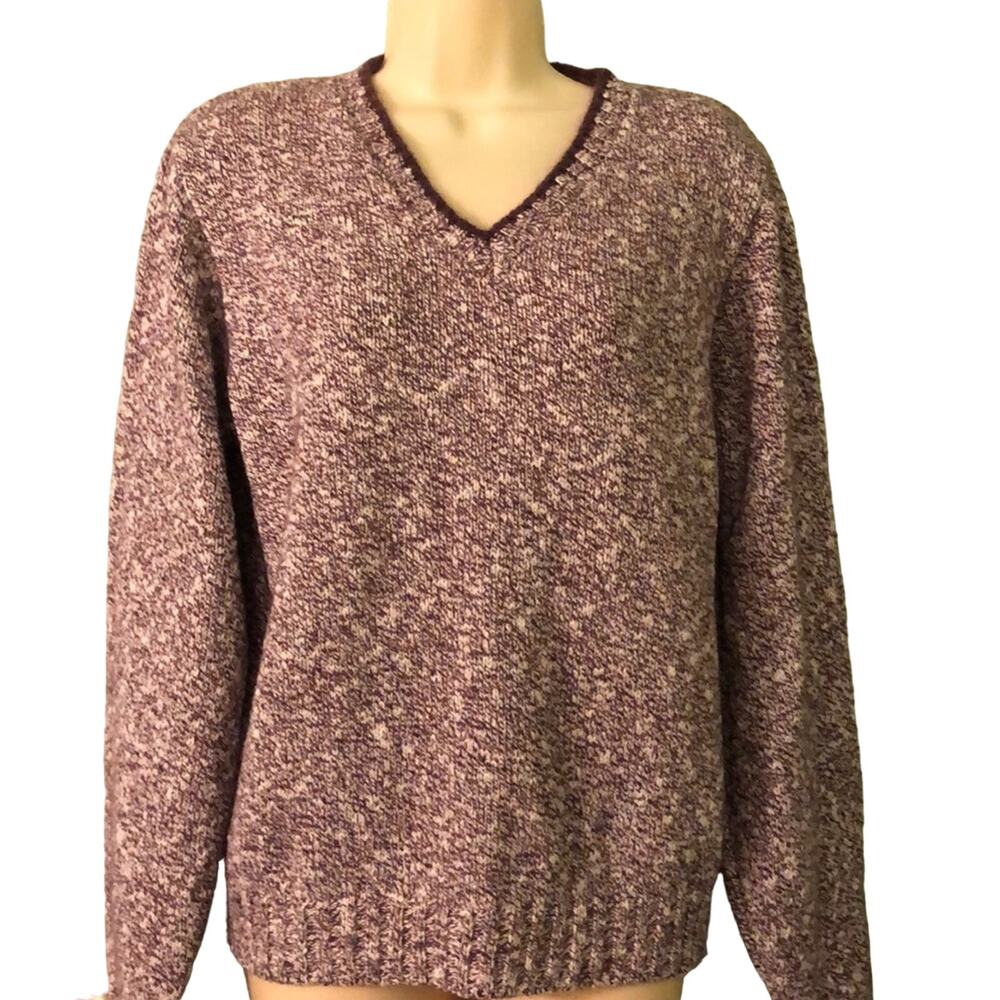 Lands’ End Purple & White Marled V-neck Sweater Woman Size Small 6/8 USA
